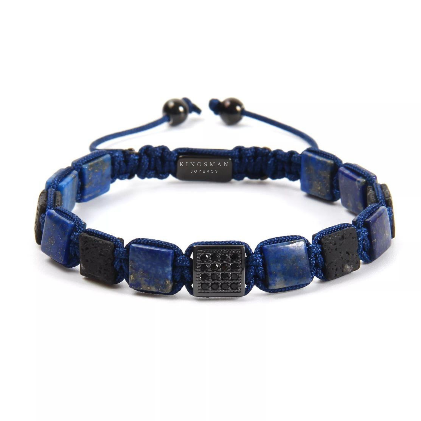 Bali Lava Stone and Lapis Square Beads Bracelet