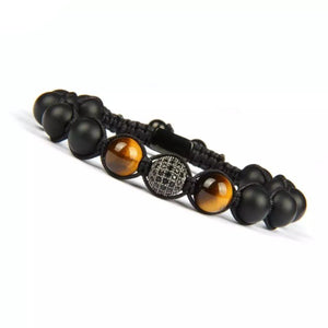 Double Tiger Eye Onyx and Cz Rhodium Bracelet