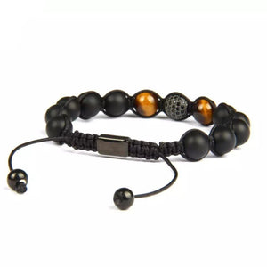 Double Tiger Eye Onyx and Cz Rhodium Bracelet